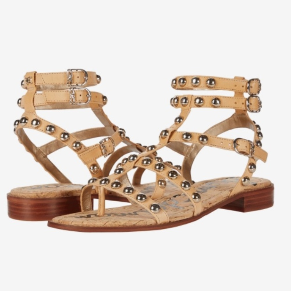 EUC Sam Edelman Studded Caged Sandals, Tan